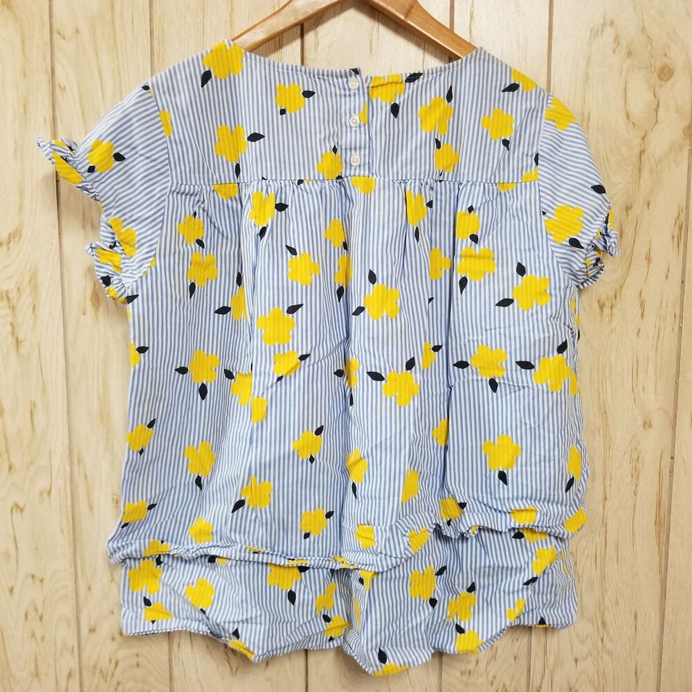 Crown & Ivy Blue striped yellow flower layered blouse L - Picture 5 of 5